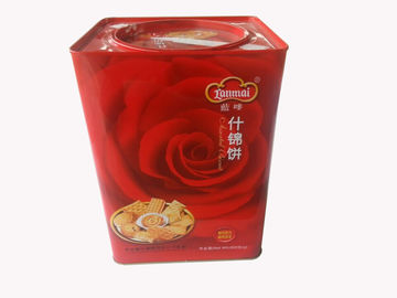 China Folha-de-flandres dos recipientes 0.23mm do biscoito da lata do quadrado vermelho com tampa redonda fornecedor