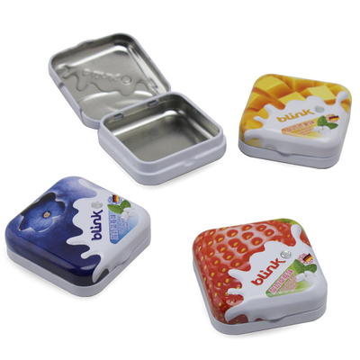 China Quadrado pequeno Tin Box com as caixas de armazenamento impressas tampa do metal para hortelã Tin Food Containers fornecedor