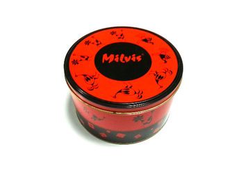 China Recipientes coloridos vermelho da lata do produto comestível/lata cilindróida do folha-de-flandres distribuidor