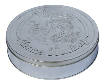 China Planície de ajustamento da prata da caixa da lata do metal da raça redonda com tampa gravada fábrica